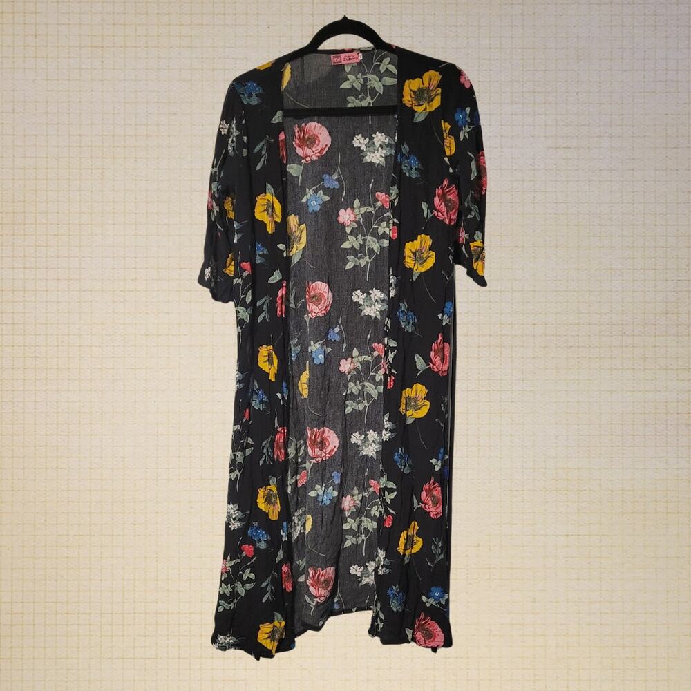 Lightweight Floral Summer Cardigan Zubiya Women Small Black Three Quarter Sleeve